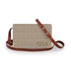 Front view of the monogrammed crossbody purse with printed initials