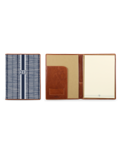 Front view and open view of the legal pad portfolio with printed initials