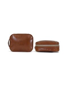 Doppelt Shaving Kit - British Tan Florentine Leather  top and front view