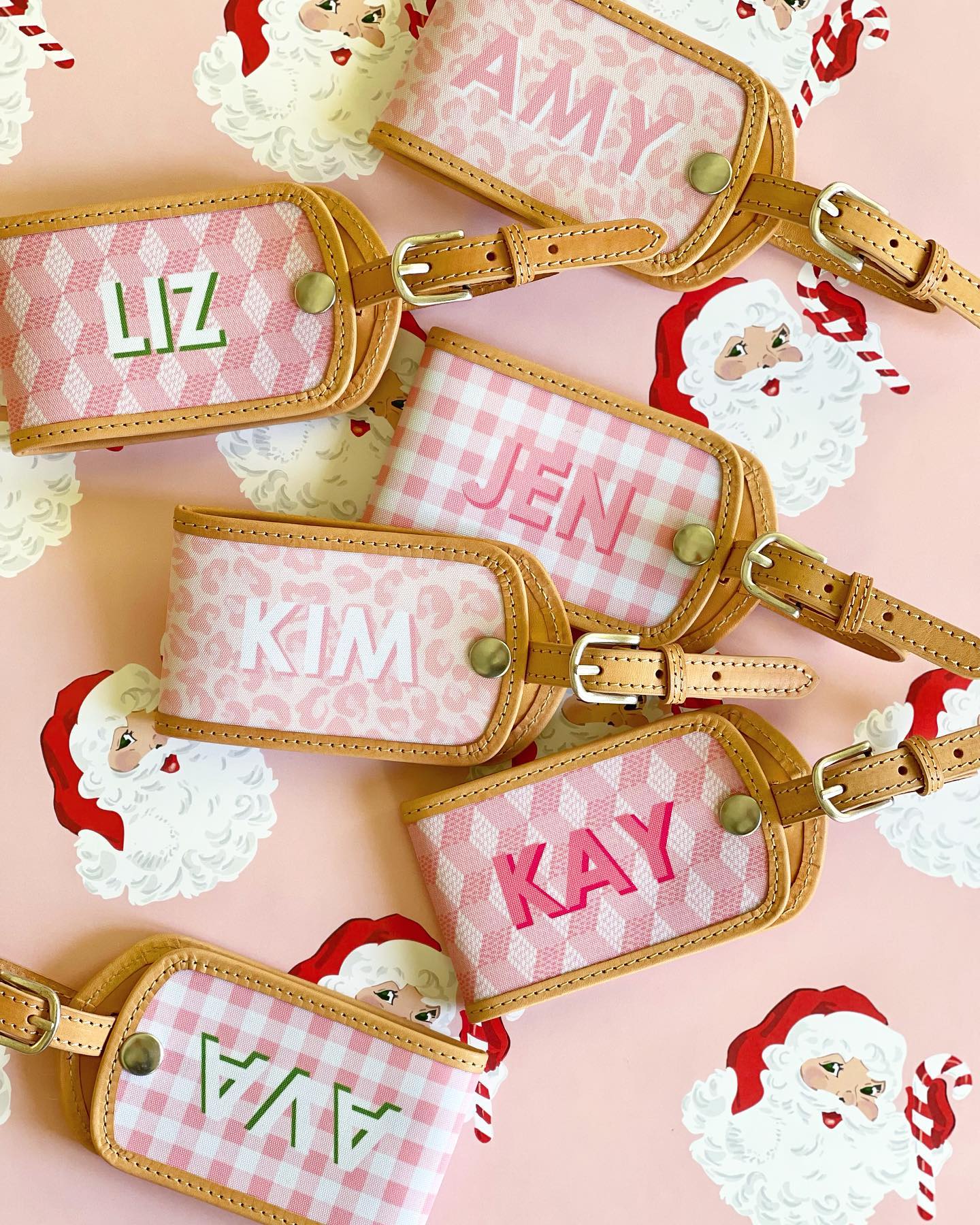 Personalized leather luggage tags with Santa Claus design, Christmas gift idea
