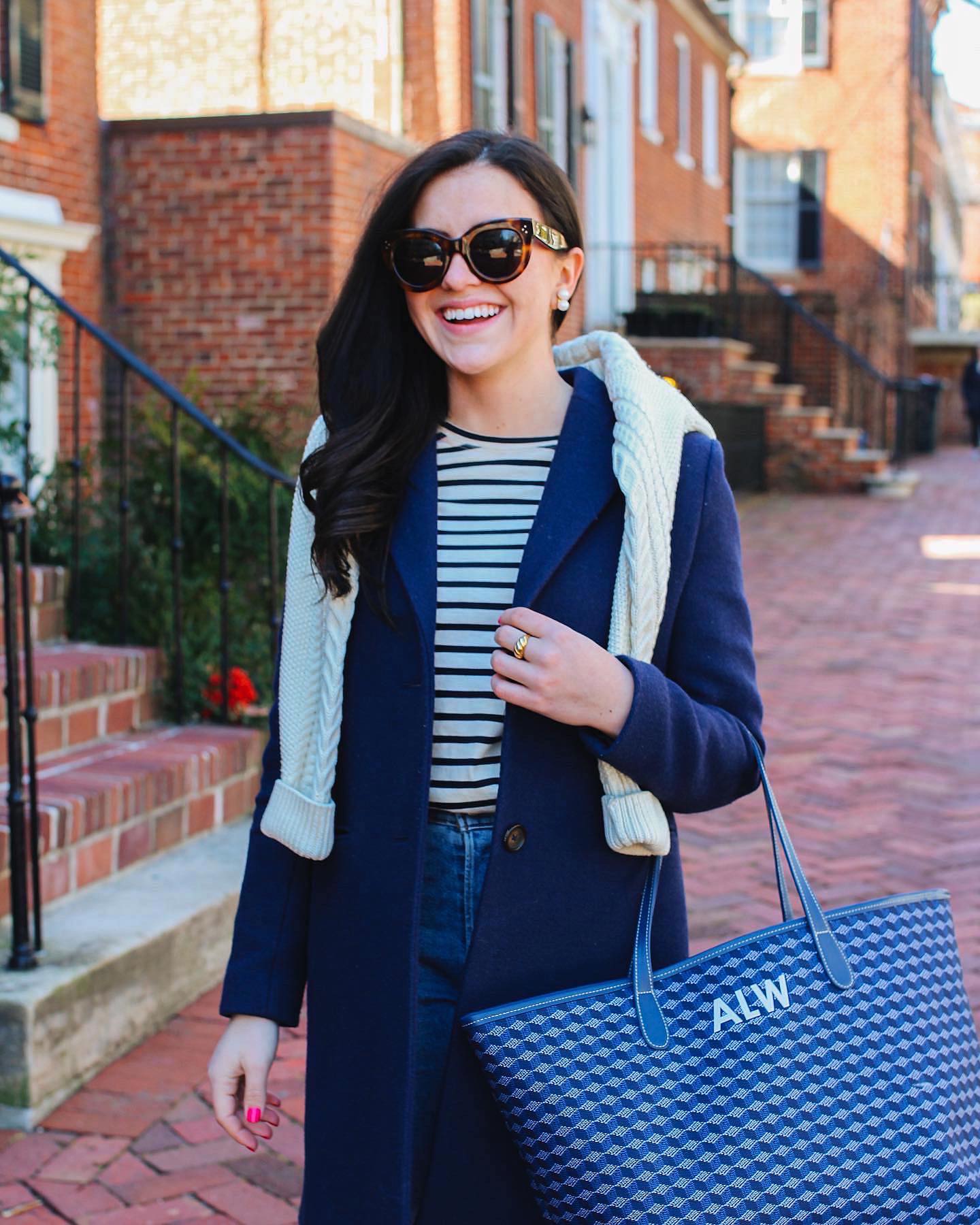 Chic personalized navy blue tote bag ideal for everyday style for her