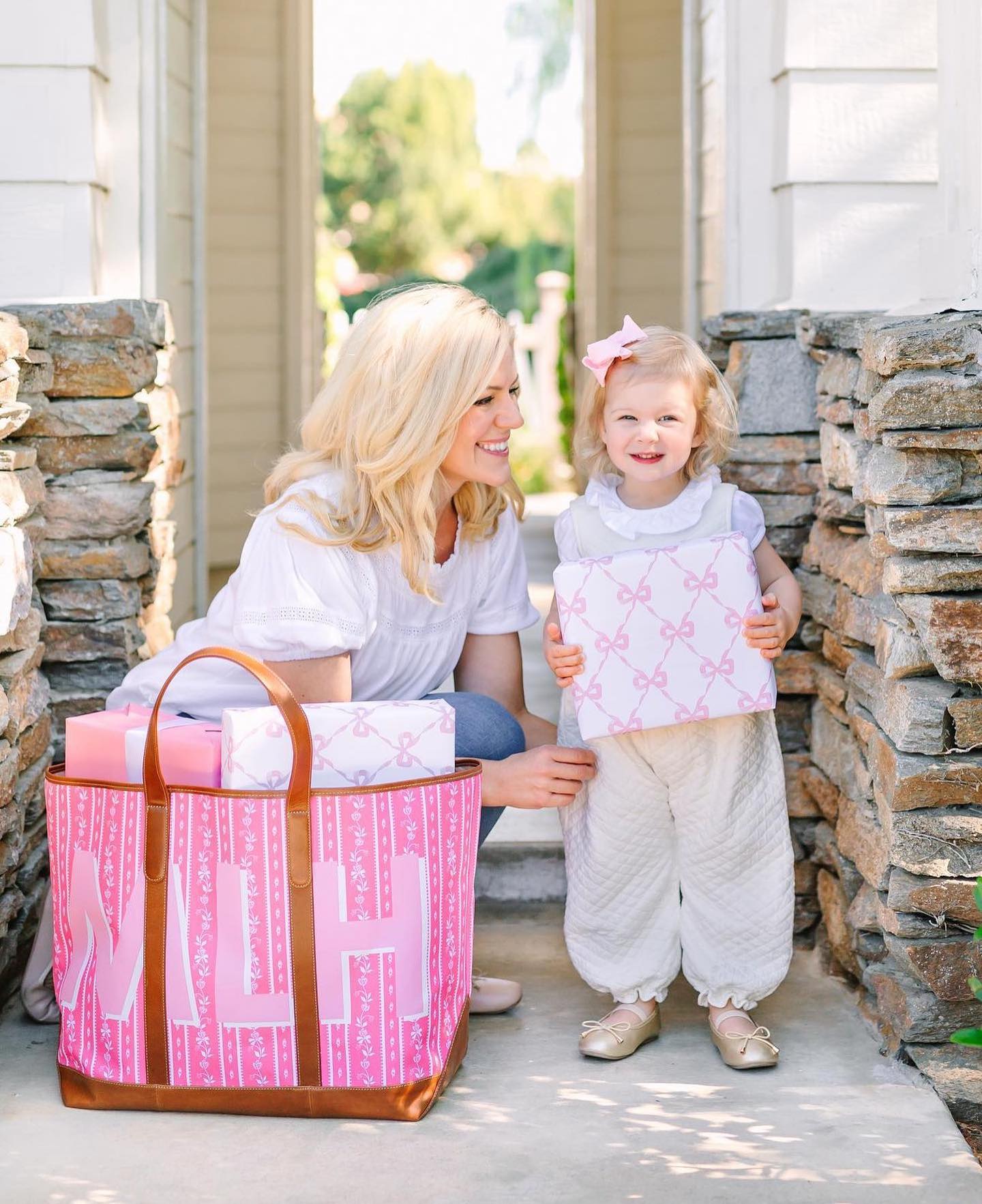 Vibrant personalized pink tote bag for cheerful mother and child days