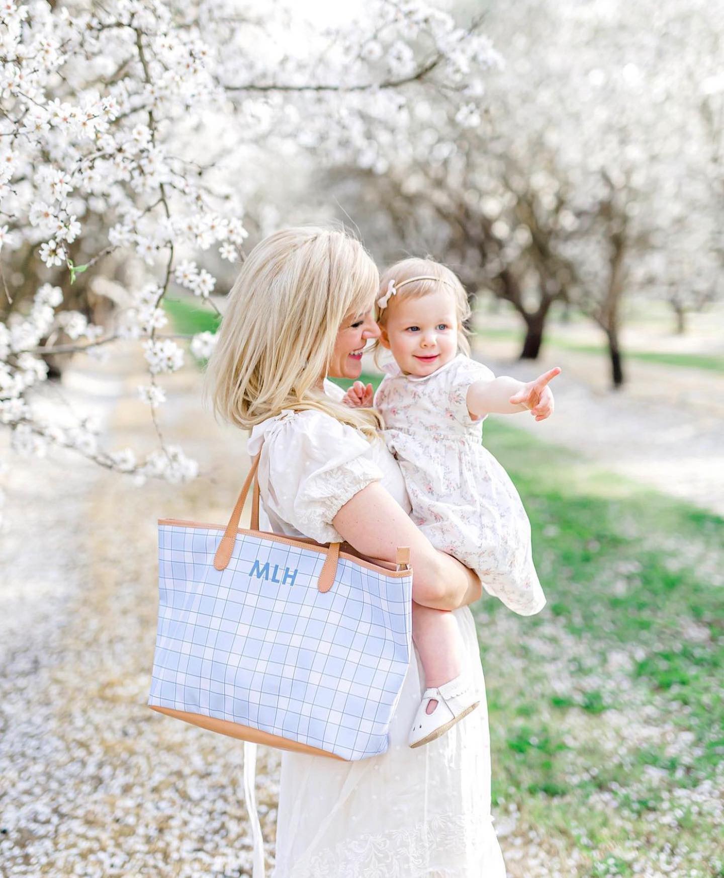 Elegant personalized plaid tote bag for mother and daughter moments
